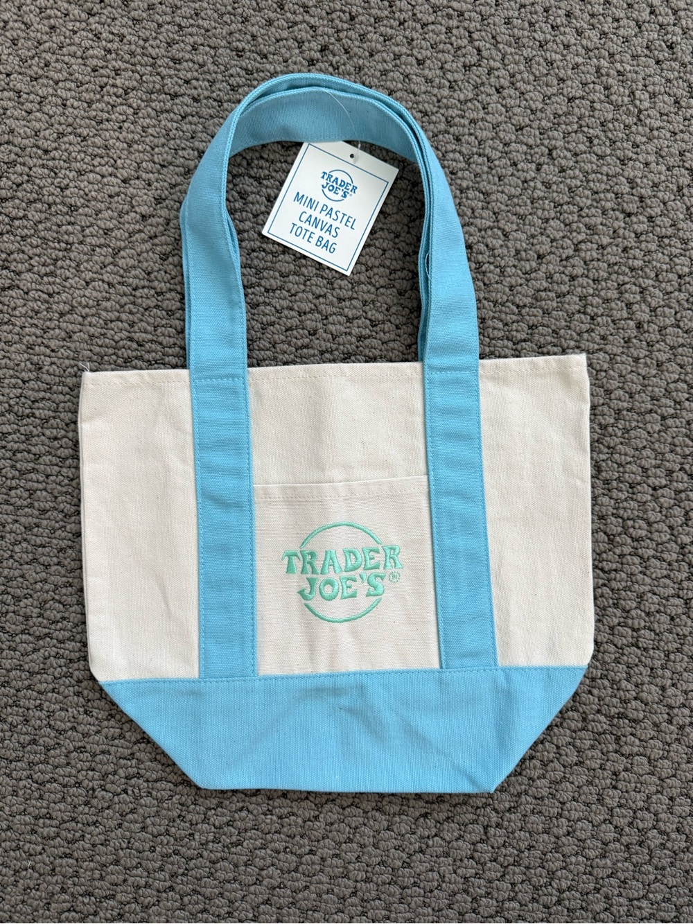 Trader Joe's Blue and Cream Canvas Mini Tote Bag